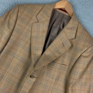 Alexandre London Blazer Bespoke Size 44 Brown Check Plaid Worsted Wool 3-Button